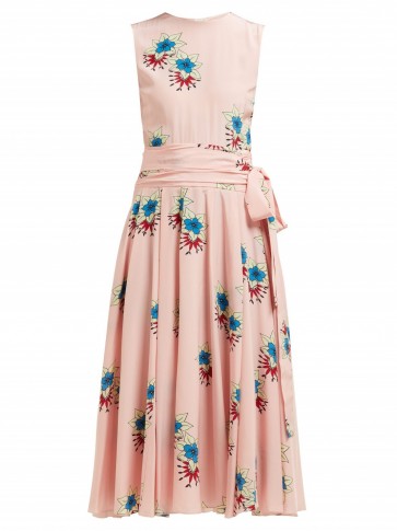 ROCHAS Floral-printed silk crepe de Chine midi dress ~ pink sleeveless fit and flare