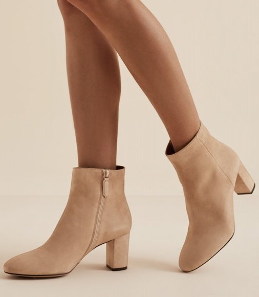 REISS FLORENS SUEDE SUEDE BLOCK HEELED BOOTS NEUTRAL ~ luxe booties - flipped