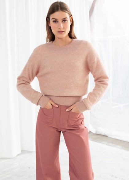 & other stories Fuzzy Sweater in Light Pink | soft rib trimmed jumper