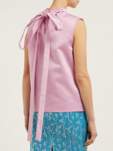 ROCHAS Gathered duchess satin top ~ pink tie back sleeveless top