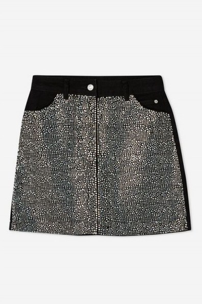 Topshop Gem Denim Skirt in Black | embellished mini - flipped