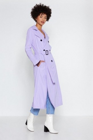 NASTY GAL Go a Long Way Trench Coat in lavender ~ longline belted coats - flipped