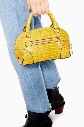 Topshop Goa Mini Crocodile Bowler Bag in Yellow | small croc embossed top handle - flipped