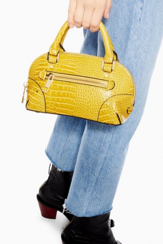 Topshop Goa Mini Crocodile Bowler Bag in Yellow | small croc embossed top handle