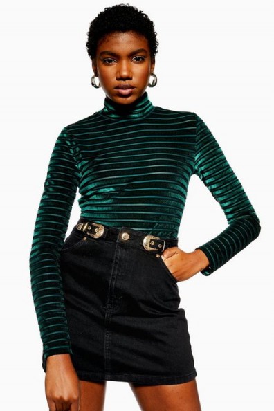 Topshop Gold Buckle Denim Skirt in Black | western style mini