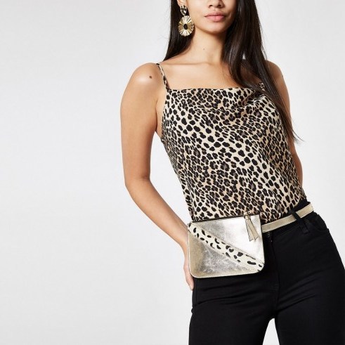 River Island Gold metallic leather pouch belt bag | luxe style bum bags - flipped