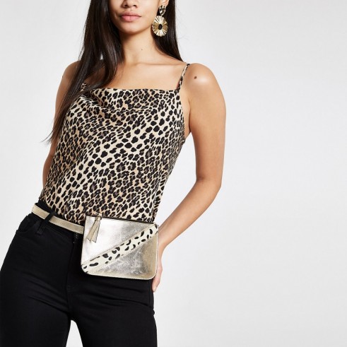 River Island Gold metallic leather pouch belt bag | luxe style bum bags