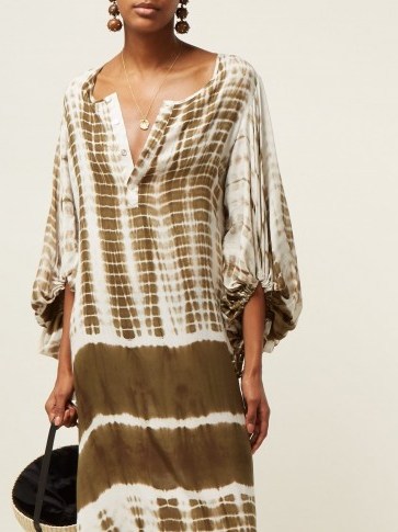 RHODE RESORT Delilah tie dye-print cotton dress in brown / summer kaftans - flipped