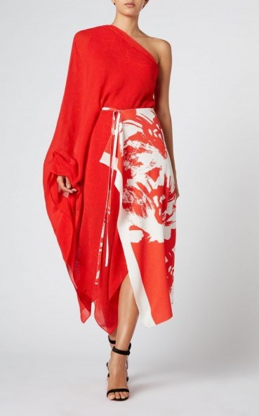 ROLAND MOURET GRAHAM DRESS in red painterly large / dramatic floral prints - flipped