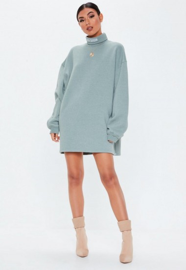 MISSGUIDED grey roll neck embroidered sweater dress ~ sporty dresses