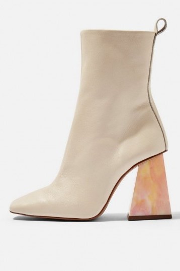 Topshop HABBS High Ankle Boots in Natural | marble effect angled heels - flipped