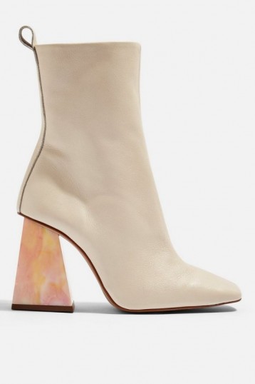 Topshop HABBS High Ankle Boots in Natural | marble effect angled heels