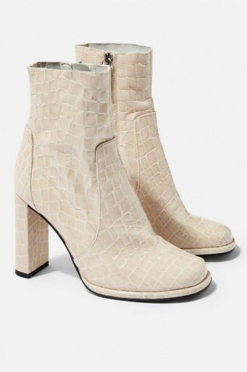 Topshop HATTIE High Ankle Boots in Natural | neutral croc embossed boots - flipped