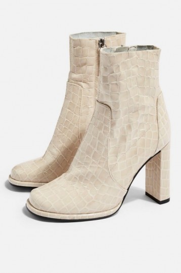 Topshop HATTIE High Ankle Boots in Natural | neutral croc embossed boots