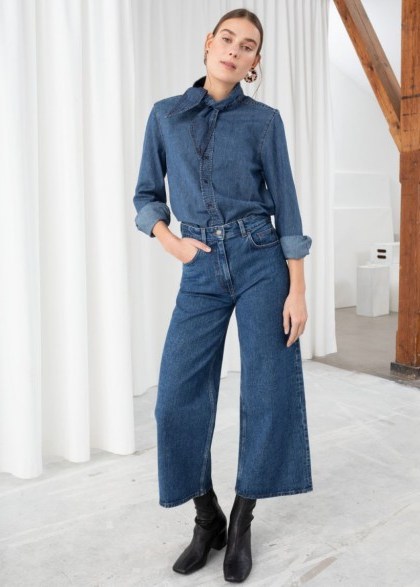 & other stories High Rise Culotte Jeans in mid blue | cropped denim - flipped