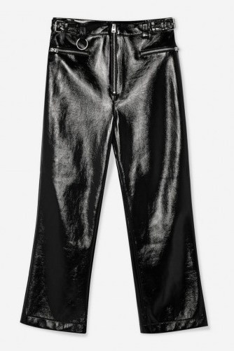 Topshop High Shine Faux Leather Trousers in Black | cropped pants - flipped