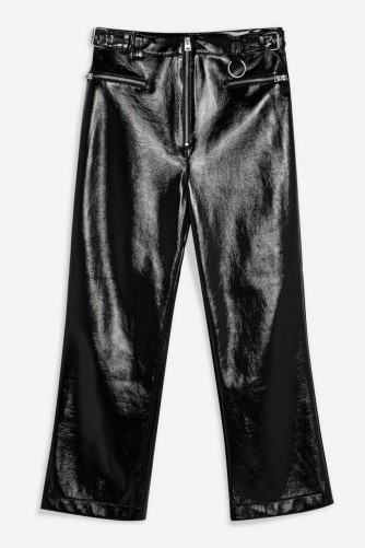 Topshop High Shine Faux Leather Trousers in Black | cropped pants