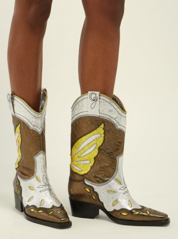 GANNI High Texas metallic-leather Western boots ~ silver and gold cowboy boots