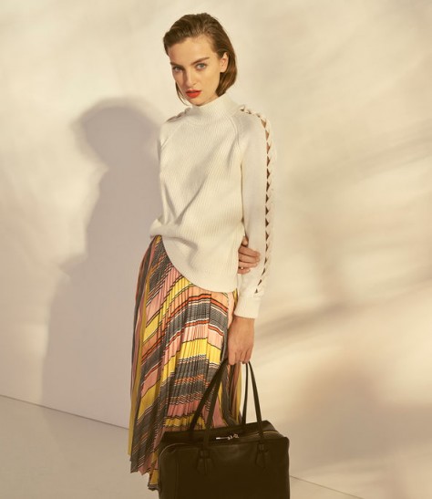 KAREN MILLEN High-Neck Slouchy Jumper in Ivory ~ stylish cut-out knitwear