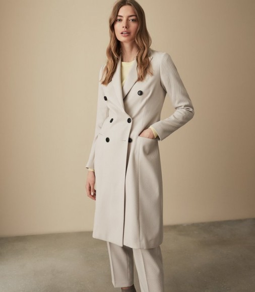 REISS HONOUR COAT TWILL WEAVE TRENCH COAT STONE ~ effortlessly stylish neutral coats