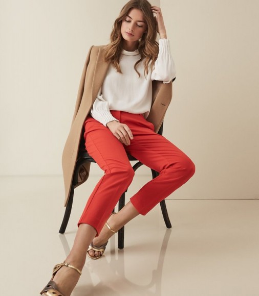REISS JOANNE CROPPED TAILORED TROUSERS IN RED ~ colour impact pants