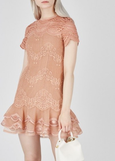 JONATHAN SIMKHAI Blush lace tiered hem mini dress – luxe occasion wear - flipped