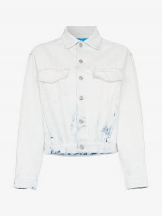 Jordache Cropped Acid Wash Denim Jacket in white and blue