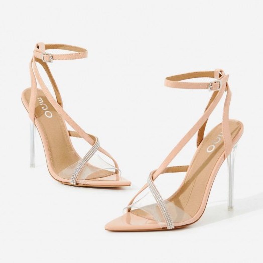 EGO Khloe Diamante Pointed Perspex Heel In Nude Patent – EVENING GLAMOUR - flipped