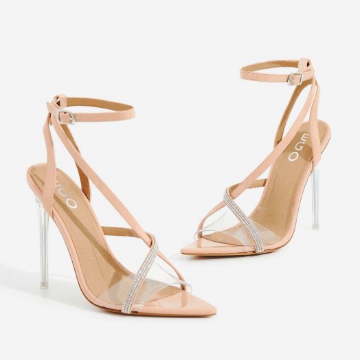 EGO Khloe Diamante Pointed Perspex Heel In Nude Patent – EVENING GLAMOUR