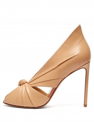 FRANCESCO RUSSO Knotted beige leather peep-toe pumps ~ luxe high-black courts - flipped