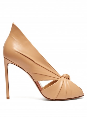 FRANCESCO RUSSO Knotted beige leather peep-toe pumps ~ luxe high-black courts