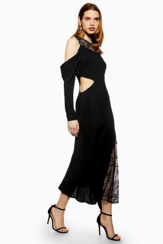 Topshop Lace Insert Maxi Dress in Black | cut-out party dresses
