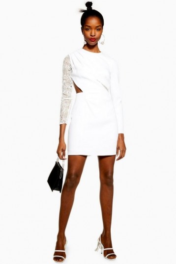 Topshop Lace Insert Mini Dress in White | cut-out evening dresses