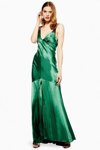 Topshop Lace Insert Slip Maxi Dress in Jade | green vintage style evening dresses - flipped