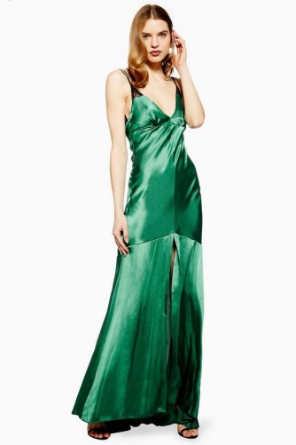 Topshop Lace Insert Slip Maxi Dress in Jade | green vintage style evening dresses