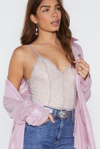 NASTY GAL Lace to the Top Bodysuit in grey ~ strappy body - flipped
