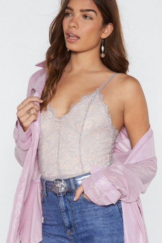 NASTY GAL Lace to the Top Bodysuit in grey ~ strappy body