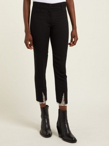 ANN DEMEULEMEESTER Lace-cuff slim-leg black wool trousers