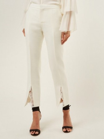 ALEXANDER MCQUEEN Lace-trimmed slit-cuff wool-blend trousers ~ luxe pants - flipped