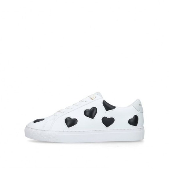 KURT GEIGER LONDON Lane Love White Leather Low Top Trainers With Black Hearts ~ cute heart print trainer - flipped