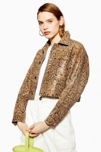 TOPSHOP Leather Snake Print Western Jacket in Brown - flipped