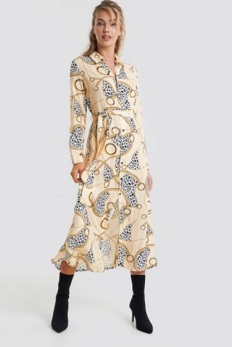 NA-KD Leopard Chain Shirt Dress Beige | animal prints - flipped