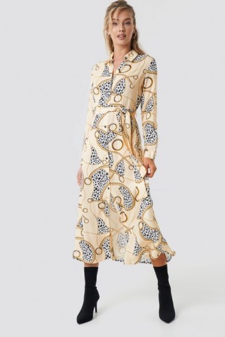 NA-KD Leopard Chain Shirt Dress Beige | animal prints