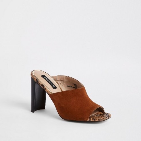 RIVER ISLAND Light brown asymmetric heeled mules ~ curved heels - flipped