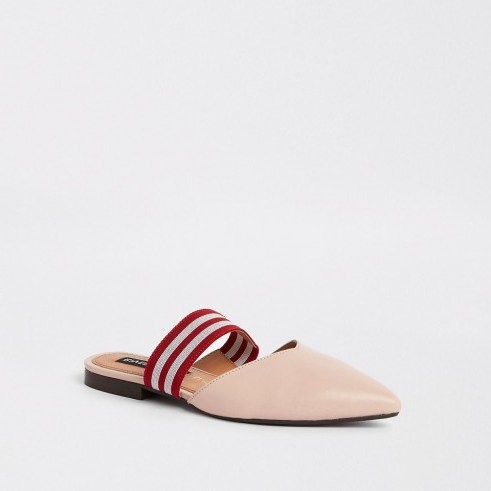 River Island Light pink leather backless loafer | flat pointed to mule - flipped