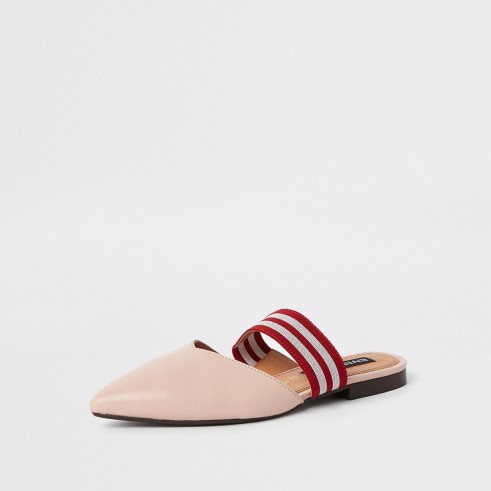 River Island Light pink leather backless loafer | flat pointed to mule