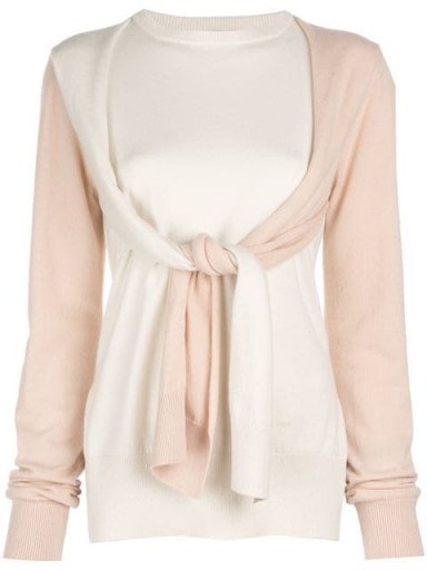 LOEWE panelled tie-sleeve sweater in cream and peach cashmere - flipped