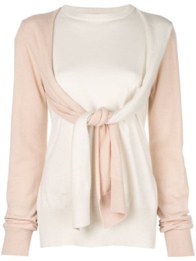 LOEWE panelled tie-sleeve sweater in cream and peach cashmere