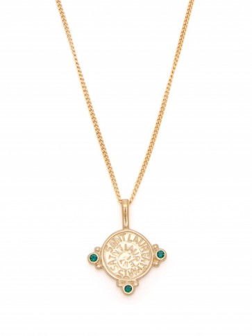 SAINT LAURENT Logo-engraved green stone medallion pendant necklace