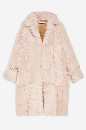 Topshop Boutique Long Shearling Coat in Pink | luxe fluffy coats